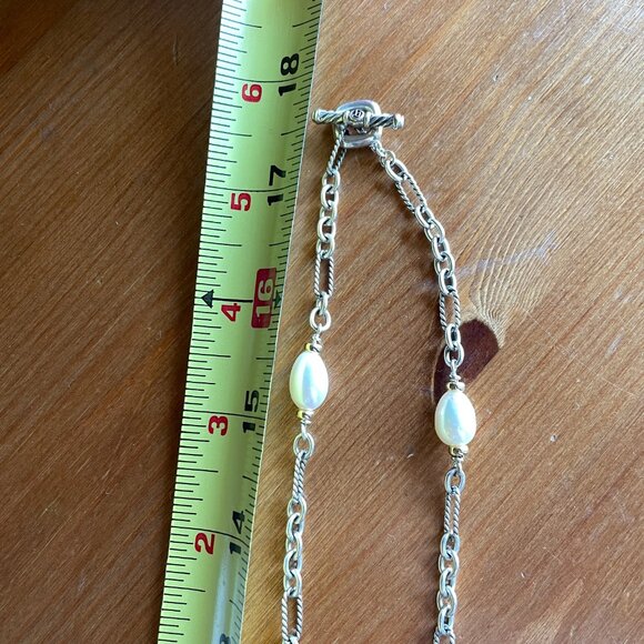 VTG David Yurman Figaro Chain Silver and Gold Pearl Necklace - 36 inches - Picture 4 of 16